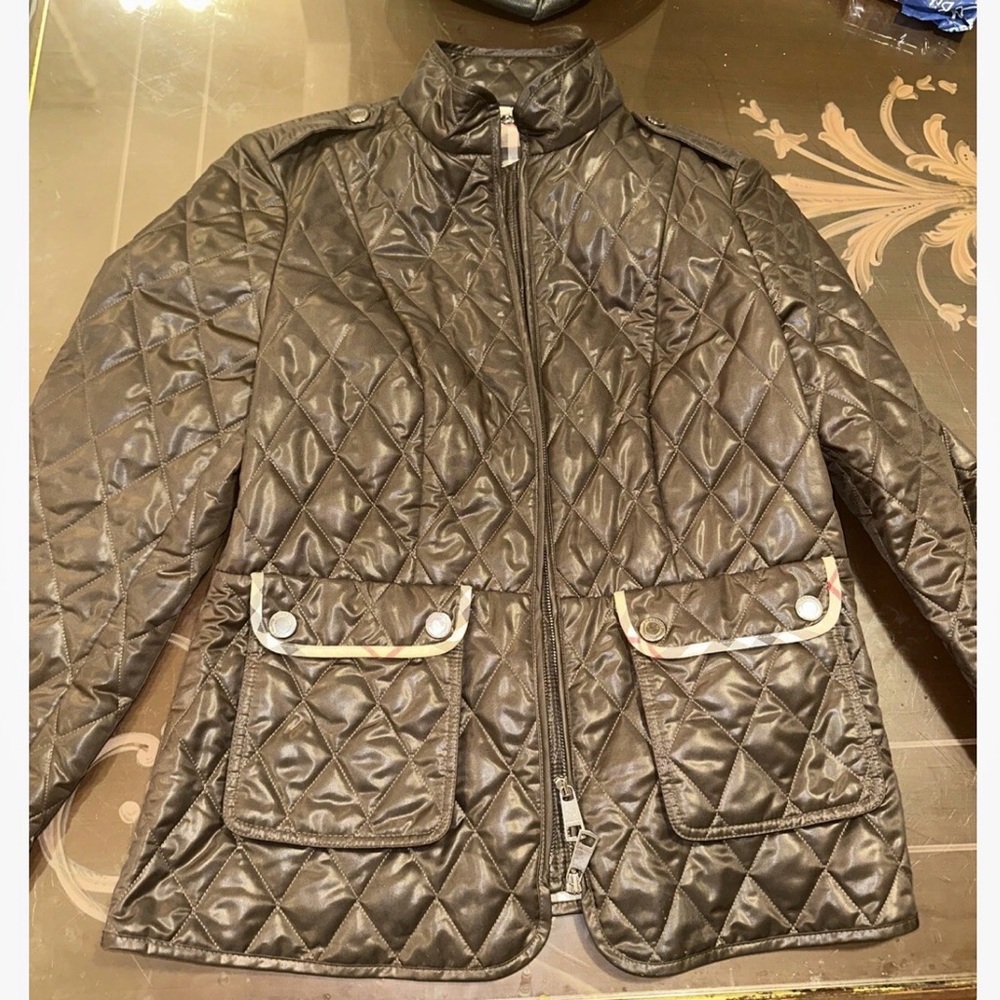 Burberry Shiny Puffer Blazer Jacket Classic Brown Logo Size Xl EUC Women’s Coat